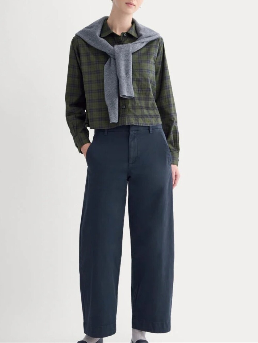 Everlane Organic Cotton Twill Navy Ankle Wide Leg Barel Chinos Preppy Academia 4